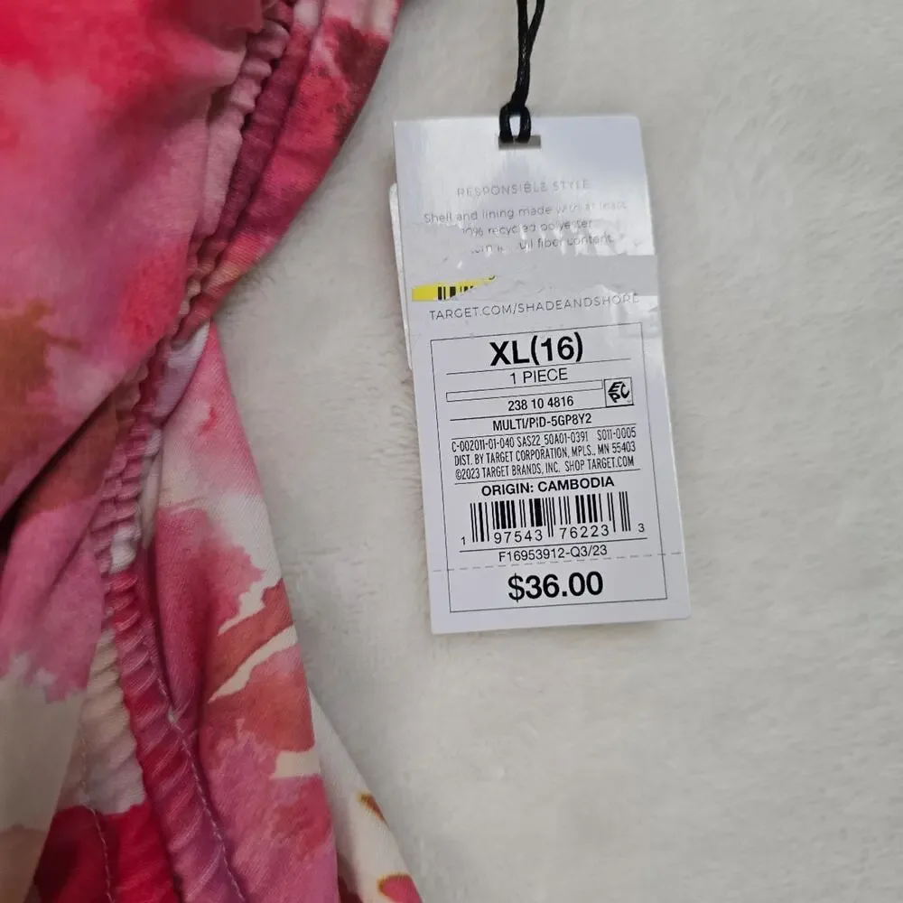 Shade & Shore Women's Floral Print V-Neck One-Piece Swimsuit size XL NWT